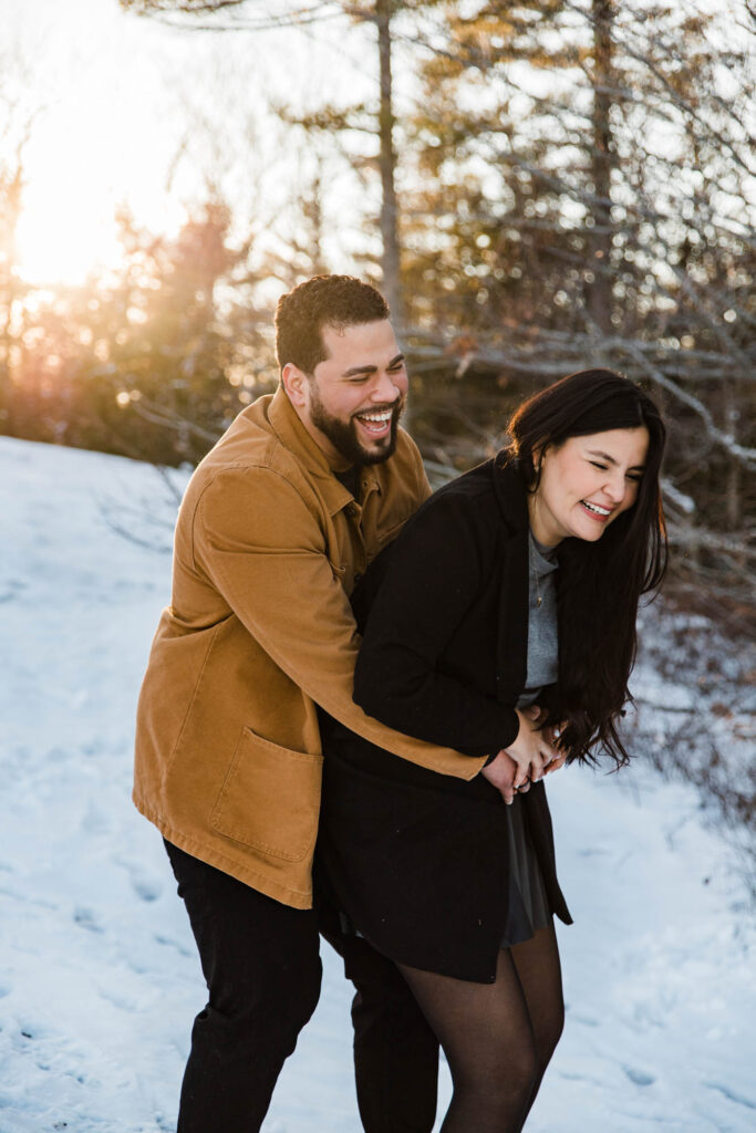 Winter Stonehouse Pond Engagement Session in New Hampshire