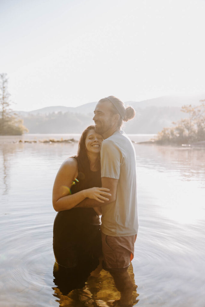 Sunrise Engagement Session at Newfound Lake and Sculpted Rocks, New Hampshire