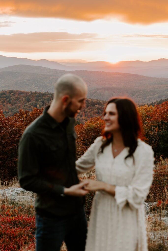 blurry white mountains sunset engagement