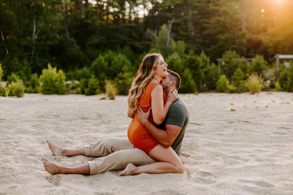 what to wear to your engagement session couple on the beach barefoot