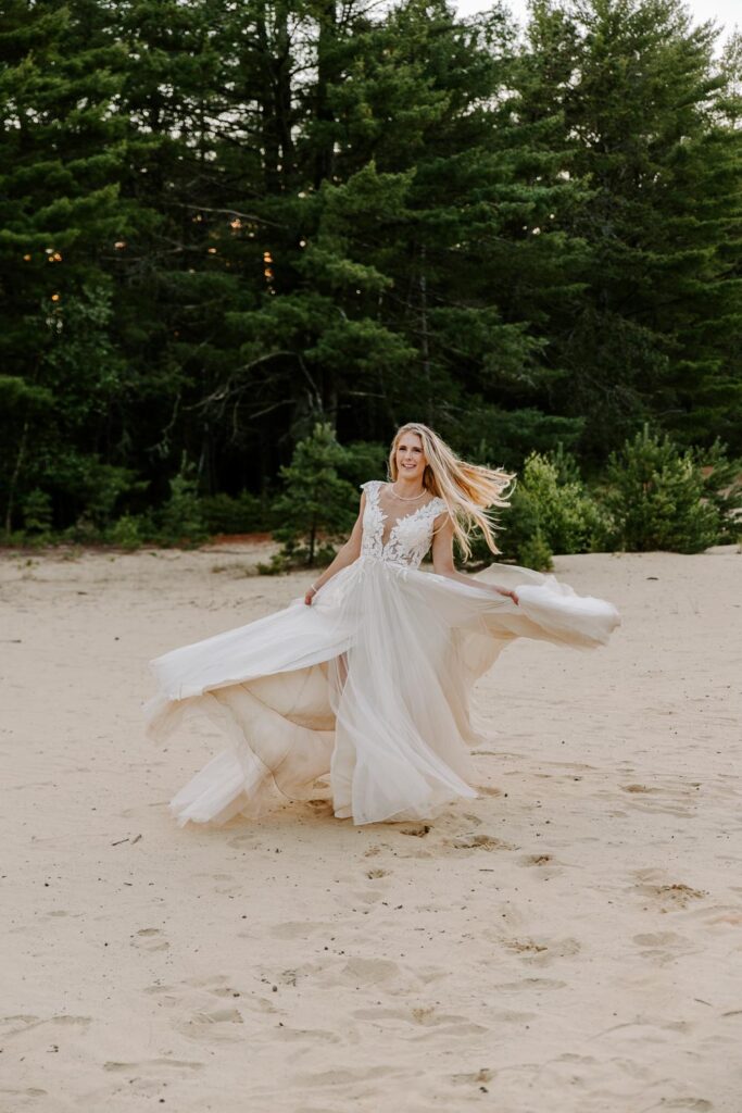 bride in the sand in maine